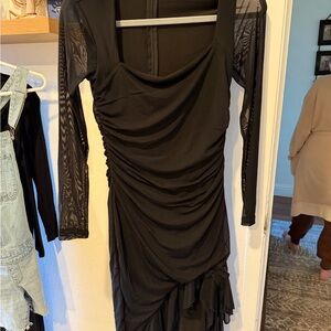 Elegant Black Mesh Sleeve Dress